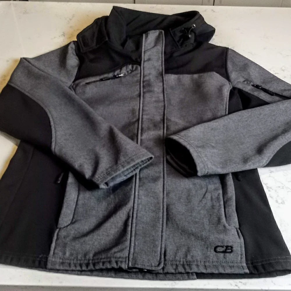 CB Grey Black Fleece Lined Zip Front Hooded Jacket